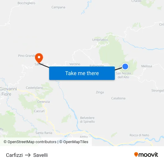 Carfizzi to Savelli map