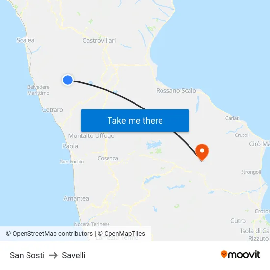 San Sosti to Savelli map
