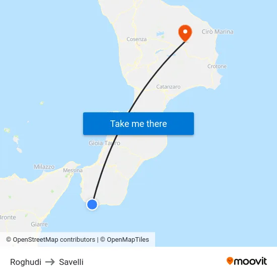 Roghudi to Savelli map