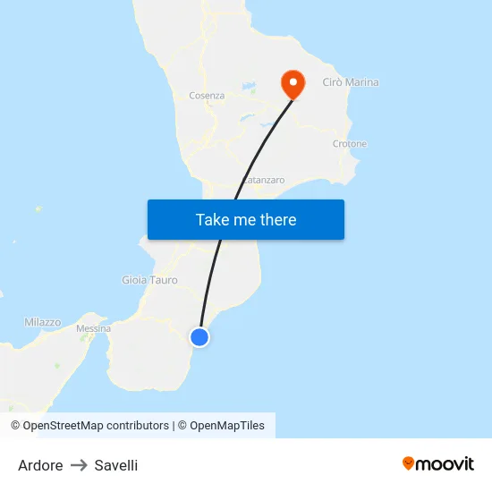 Ardore to Savelli map