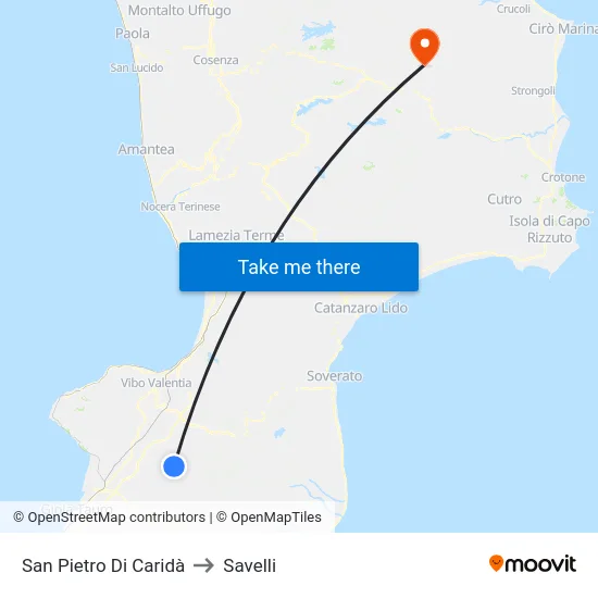 San Pietro Di Caridà to Savelli map