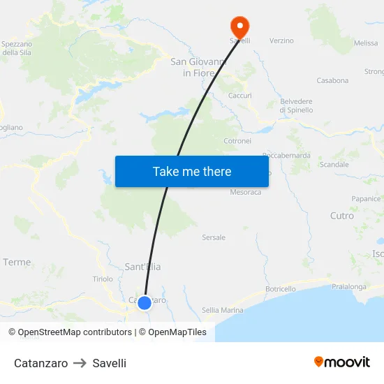 Catanzaro to Savelli map