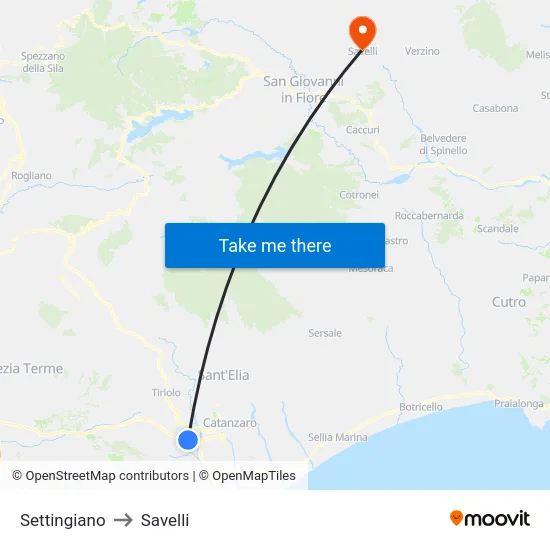 Settingiano to Savelli map