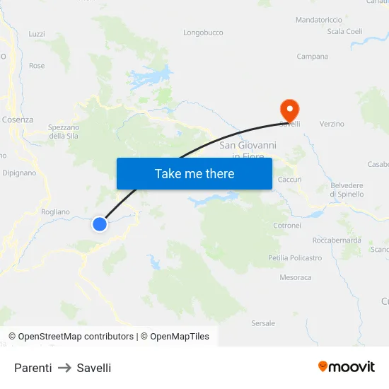 Parenti to Savelli map