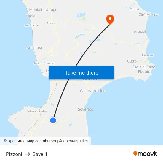 Pizzoni to Savelli map