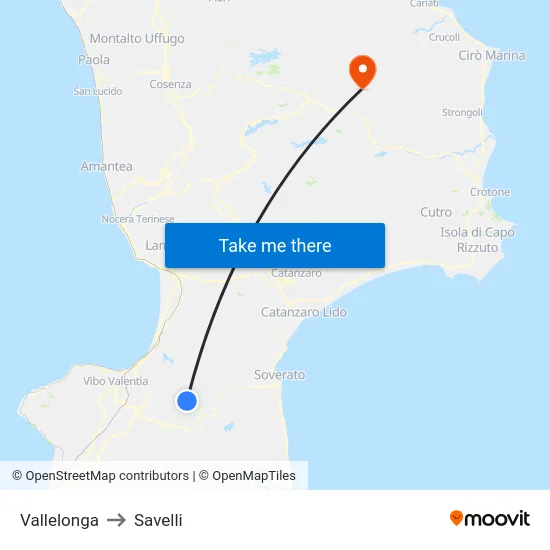 Vallelonga to Savelli map