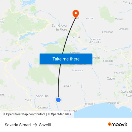 Soveria Simeri to Savelli map