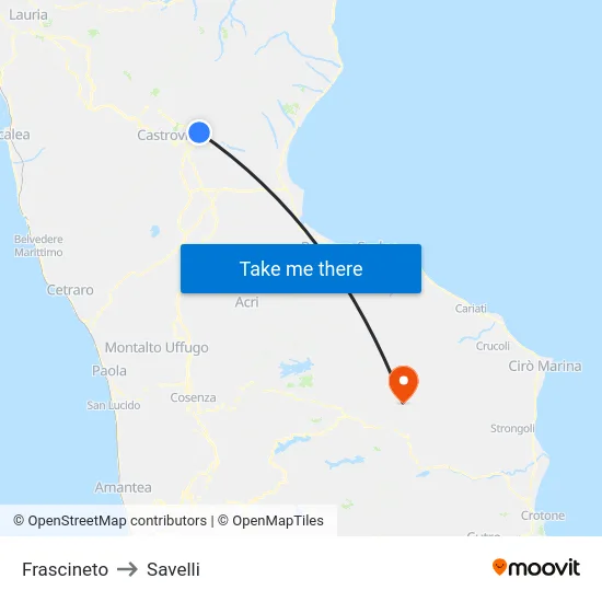 Frascineto to Savelli map