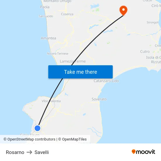 Rosarno to Savelli map