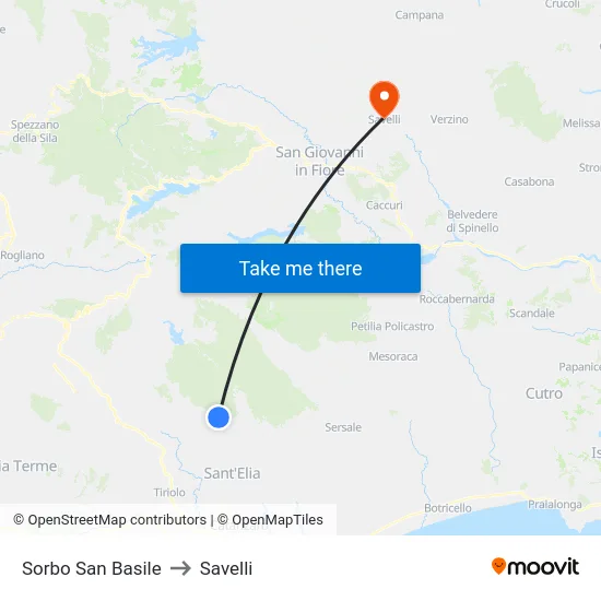 Sorbo San Basile to Savelli map