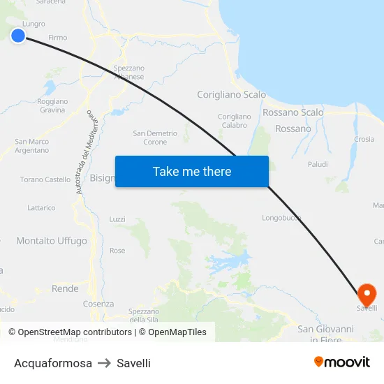 Acquaformosa to Savelli map