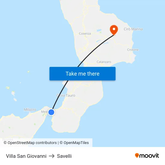 Villa San Giovanni to Savelli map