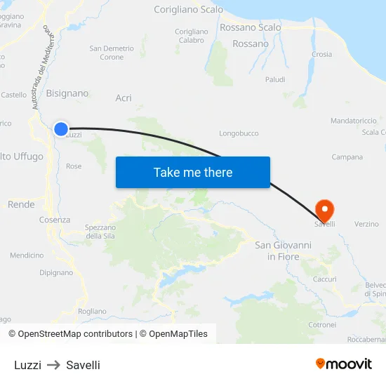 Luzzi to Savelli map