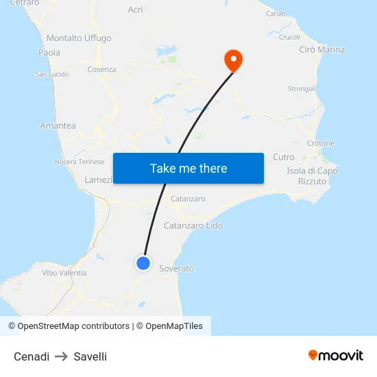 Cenadi to Savelli map