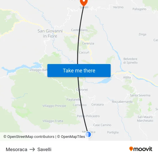 Mesoraca to Savelli map