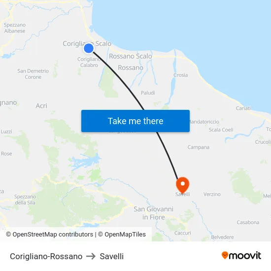 Corigliano-Rossano to Savelli map
