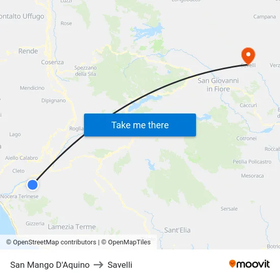 San Mango D'Aquino to Savelli map