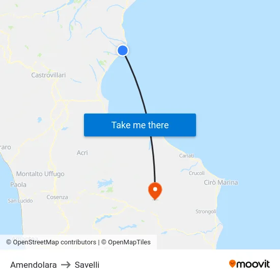 Amendolara to Savelli map