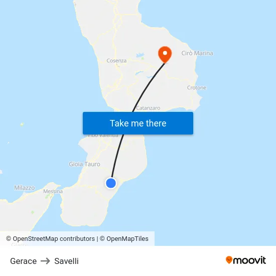 Gerace to Savelli map