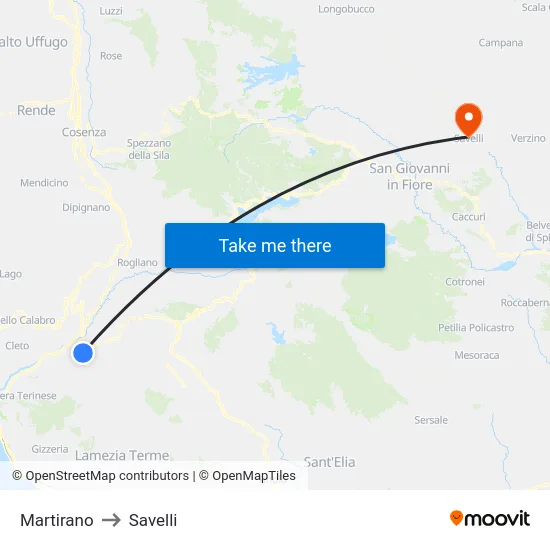 Martirano to Savelli map