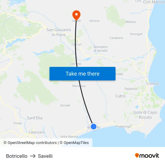 Botricello to Savelli map