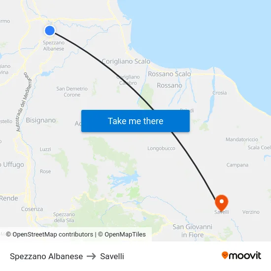 Spezzano Albanese to Savelli map