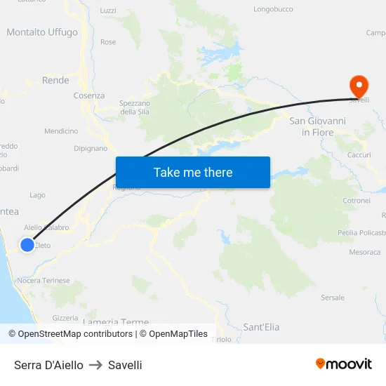 Serra D'Aiello to Savelli map