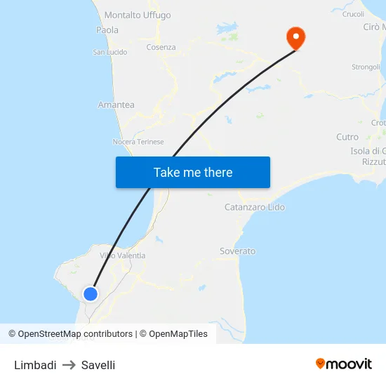 Limbadi to Savelli map