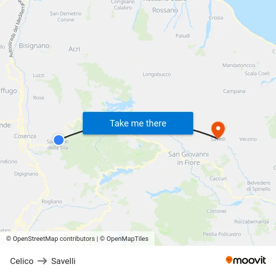 Celico to Savelli map