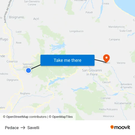 Pedace to Savelli map