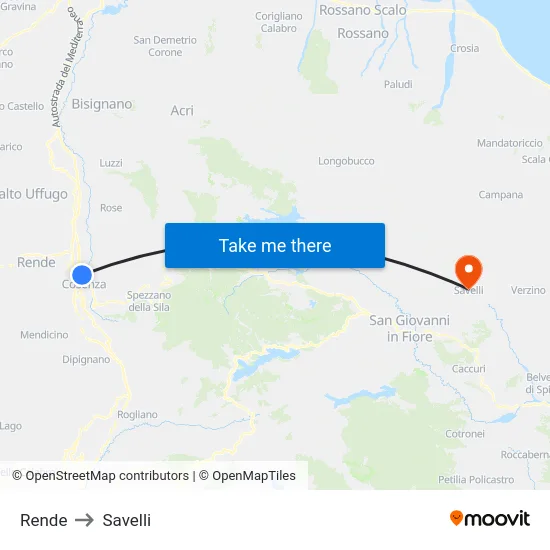 Rende to Savelli map
