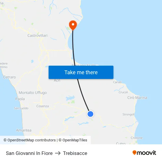 San Giovanni In Fiore to Trebisacce map