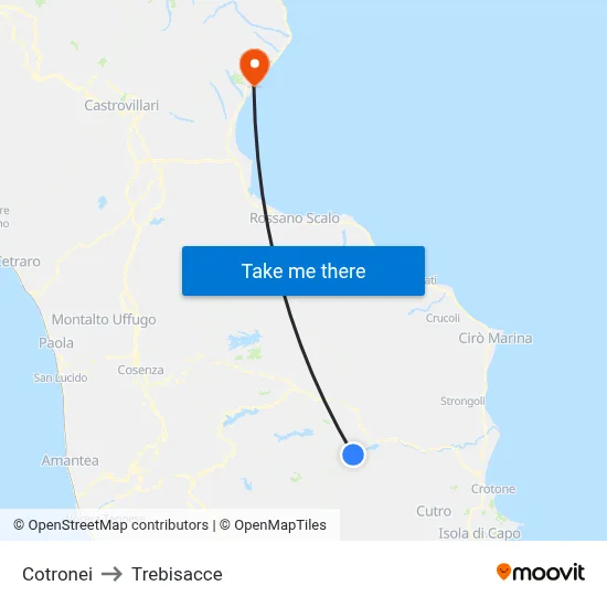 Cotronei to Trebisacce map