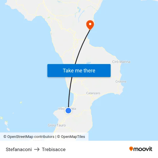 Stefanaconi to Trebisacce map