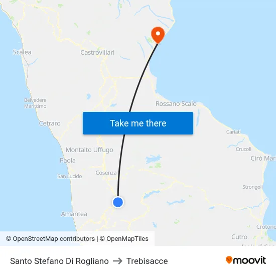 Santo Stefano Di Rogliano to Trebisacce map