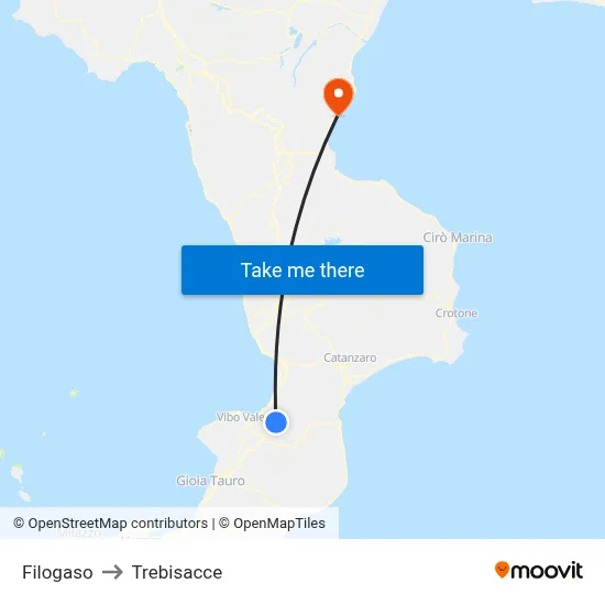 Filogaso to Trebisacce map