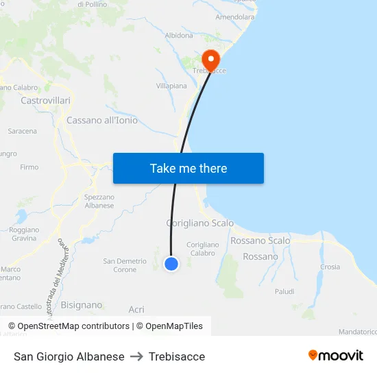 San Giorgio Albanese to Trebisacce map