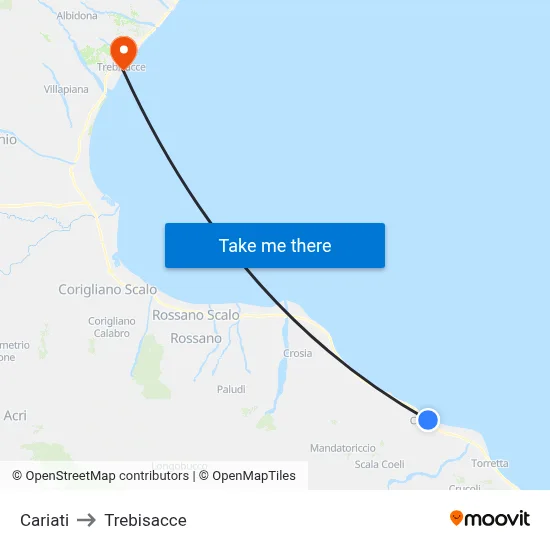 Cariati to Trebisacce map