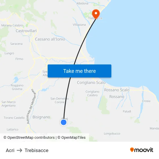 Acri to Trebisacce map