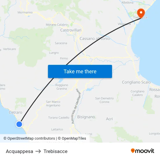 Acquappesa to Trebisacce map
