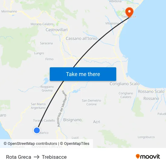 Rota Greca to Trebisacce map