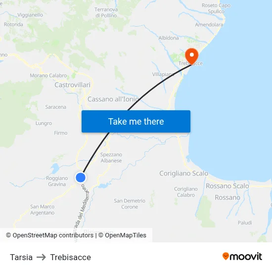 Tarsia to Trebisacce map