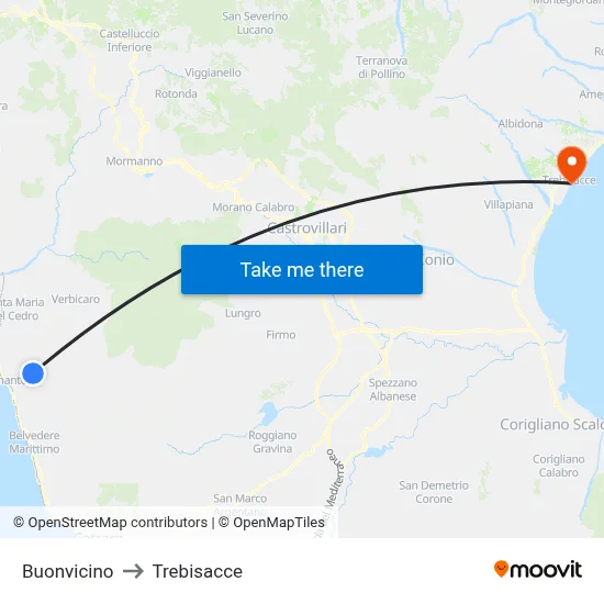 Buonvicino to Trebisacce map