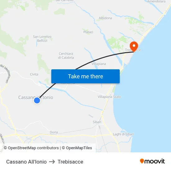Cassano all'Ionio to Trebisacce map