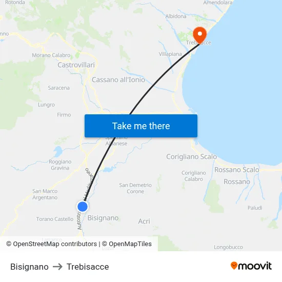 Bisignano to Trebisacce map