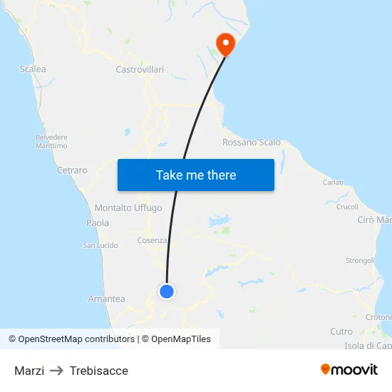 Marzi to Trebisacce map