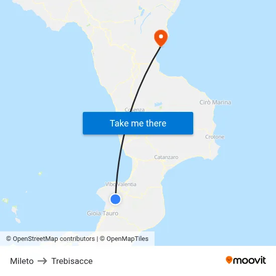 Mileto to Trebisacce map