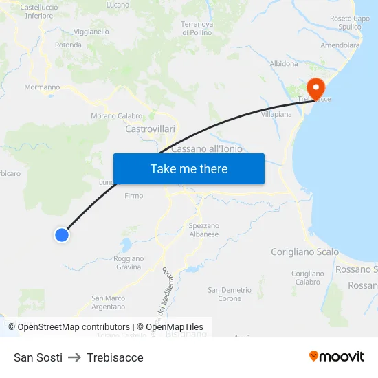 San Sosti to Trebisacce map