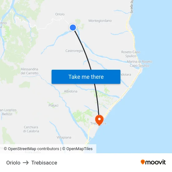 Oriolo to Trebisacce map