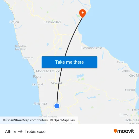 Altilia to Trebisacce map